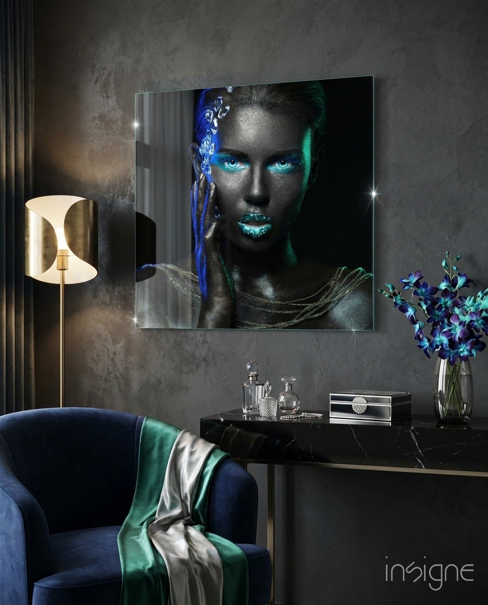 Woman Square Glass Wall Art - expressive portrait, square format