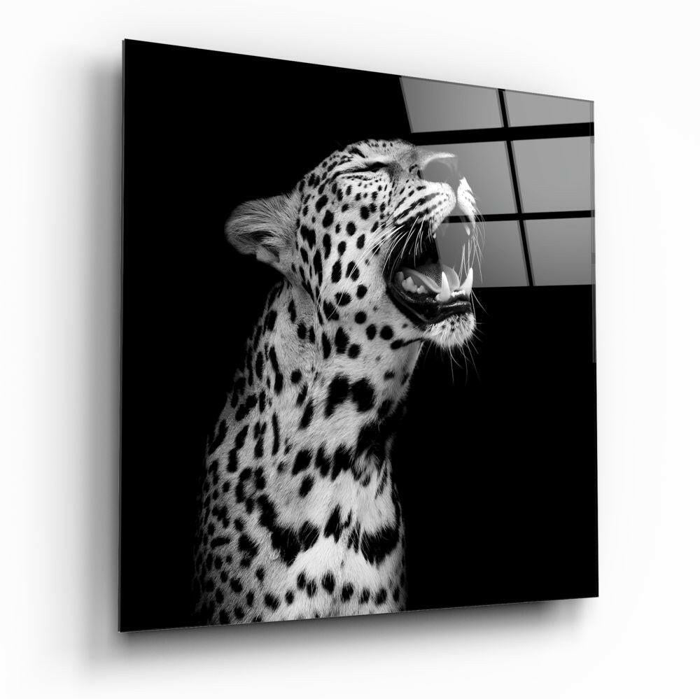 Leopard profile glass wall art with spotted coat in natural tones