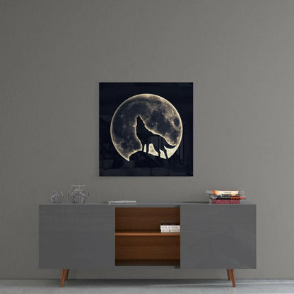 Howling Wolf Full Moon Glass Wall Art