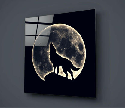 Howling Wolf Full Moon Glass Wall Art