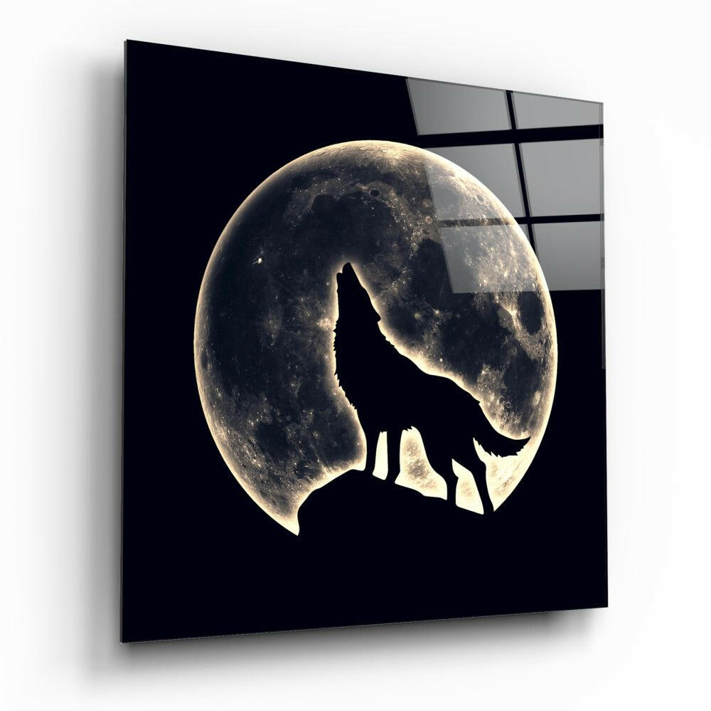 Howling wolf full moon glass wall art panel