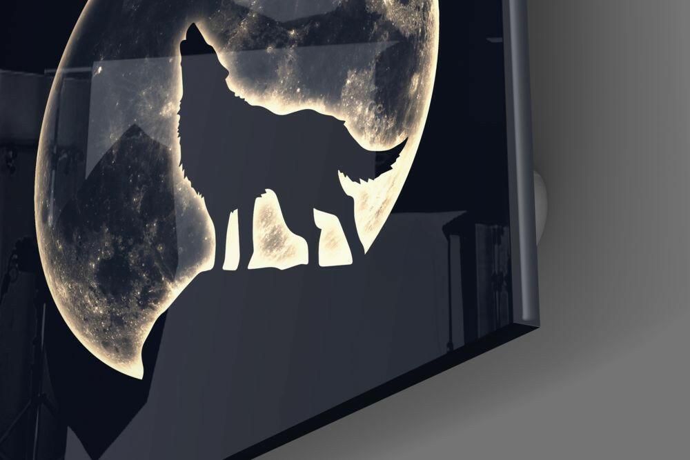 Howling Wolf Full Moon Glass Wall Art