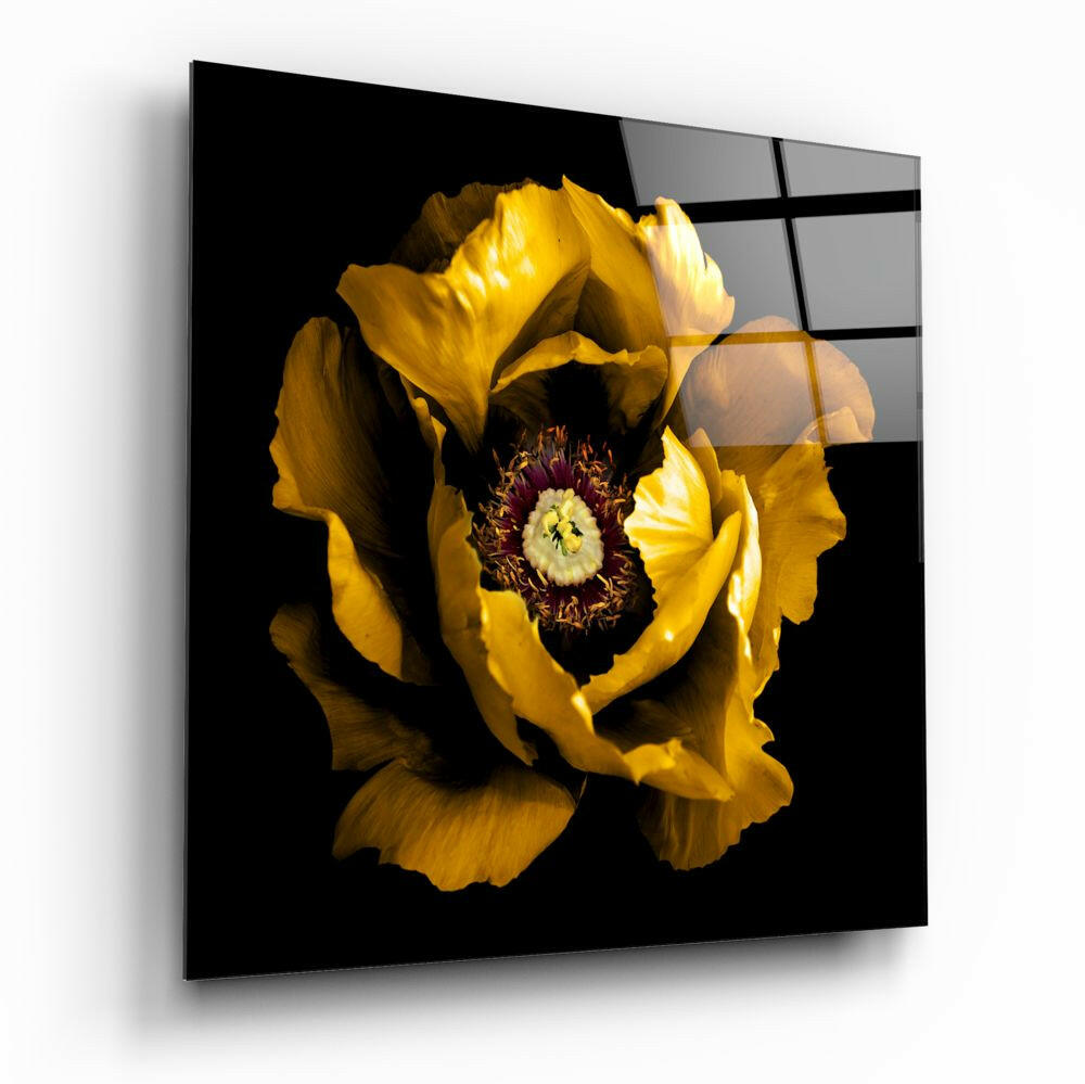 Floral yellow glass wall art