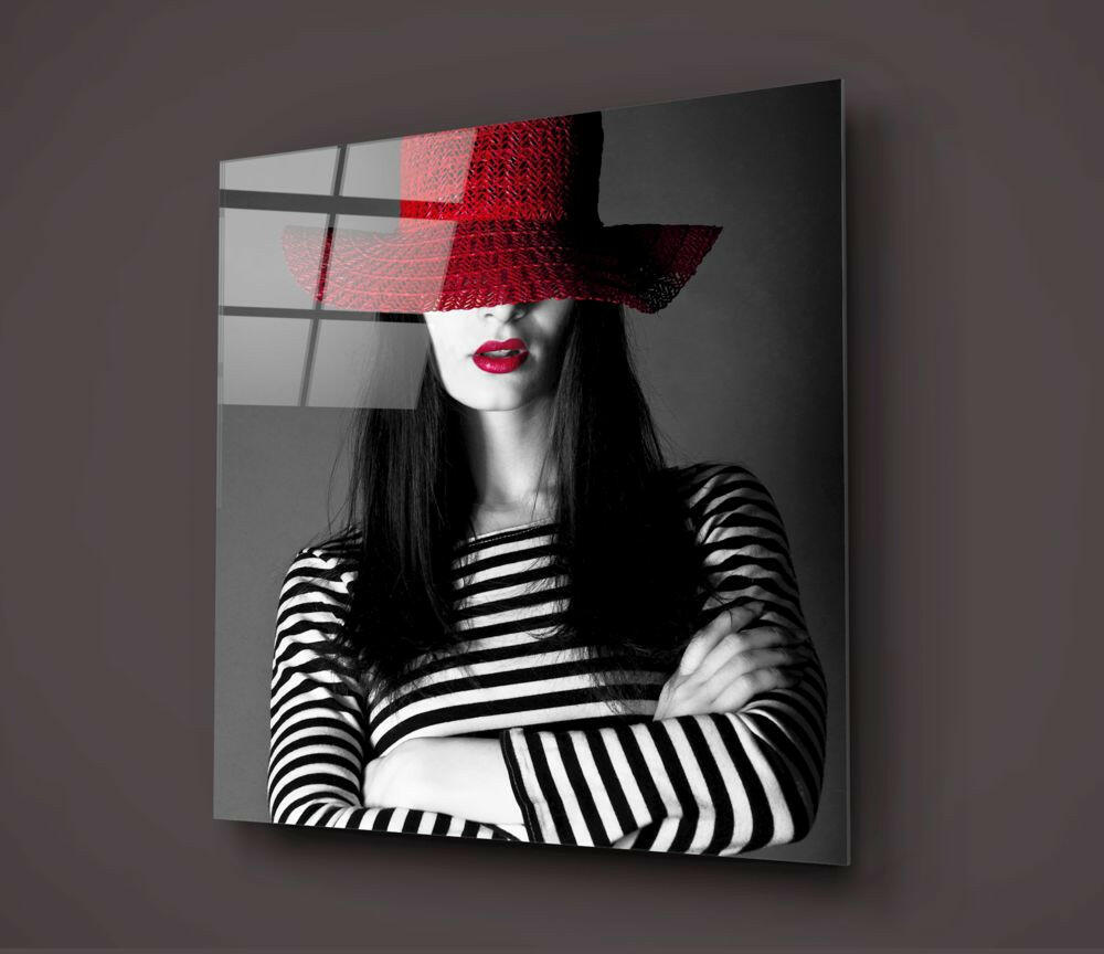 Woman In Red Hat Glass Wall Art