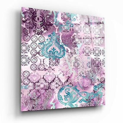 Purple Damask Glass Wall Art - decorative pattern on tempered glass