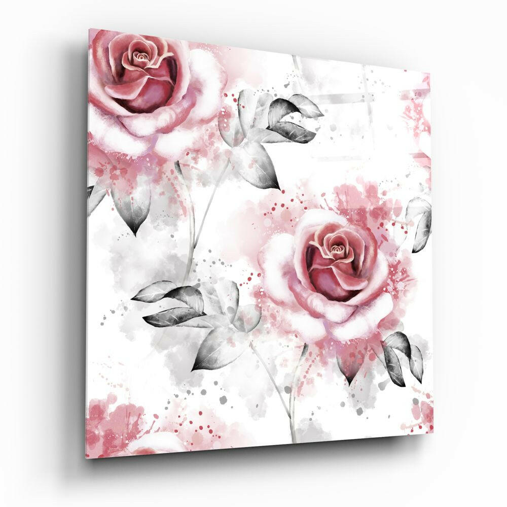 Pink Rose floral glass wall art on a wall