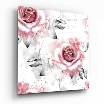 Pink Rose floral glass wall art on a wall