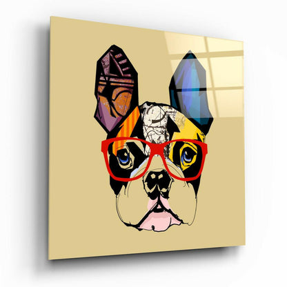 Bulldog glass wall art, bold bulldog portrait on high-gloss tempered glass