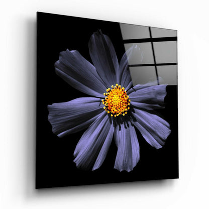 Purple Flower floral glass wall art on a wall