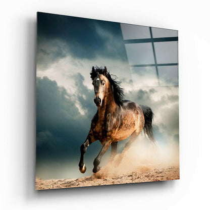Running Horse animal glass wall art on a wall