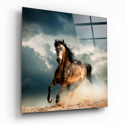 Running Horse animal glass wall art on a wall
