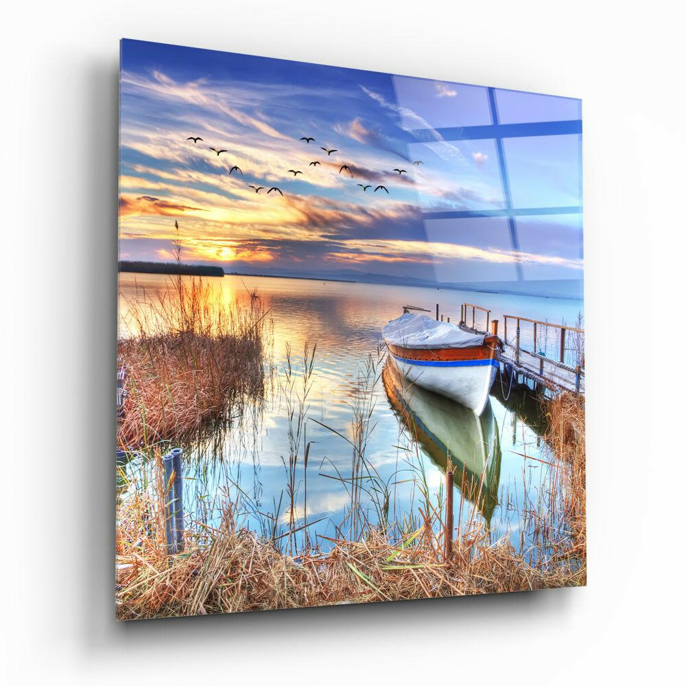 Lake Landscape Glass Wall Art - scenic lake view print