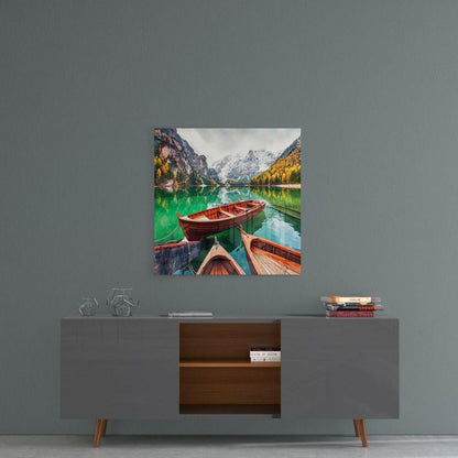 Lake and Mountain Landscape Glass Wall Art
