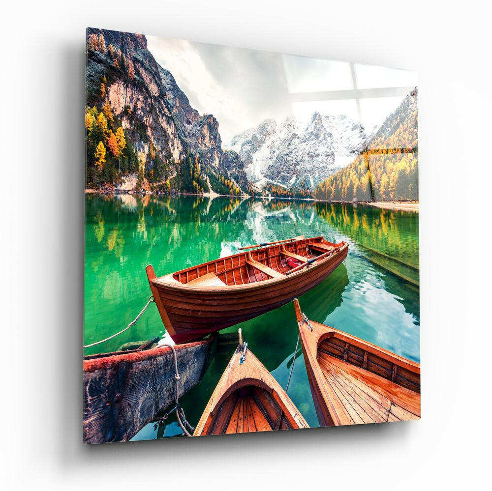 Lake and Mountain Landscape Glass Wall Art - scenic nature print