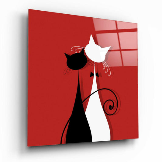 Cats glass wall art featuring charming feline design on glossy tempered glass