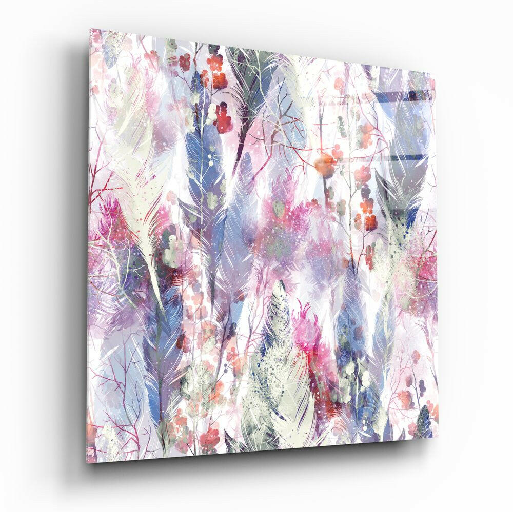 Feather Glass Wall Art - boho feather design on tempered glass
