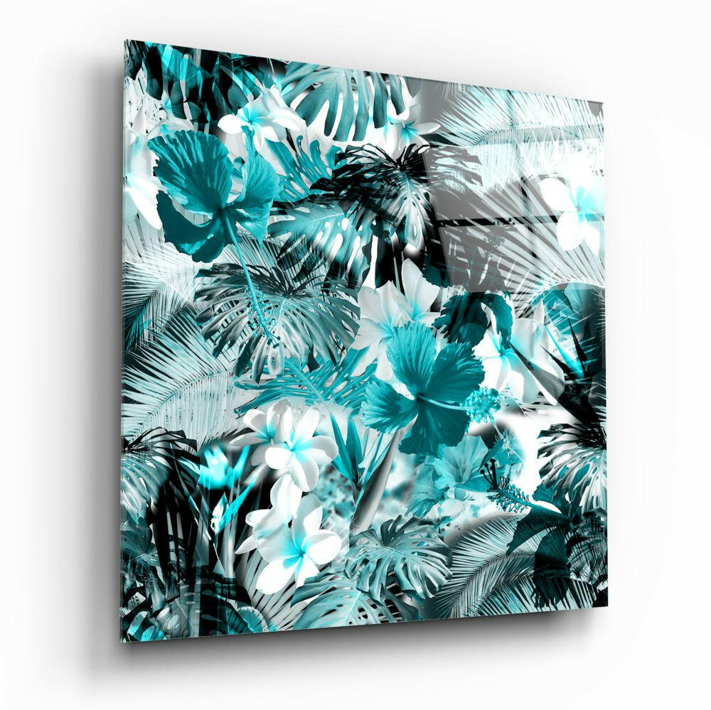 Tropical leaves botanical glass wall art