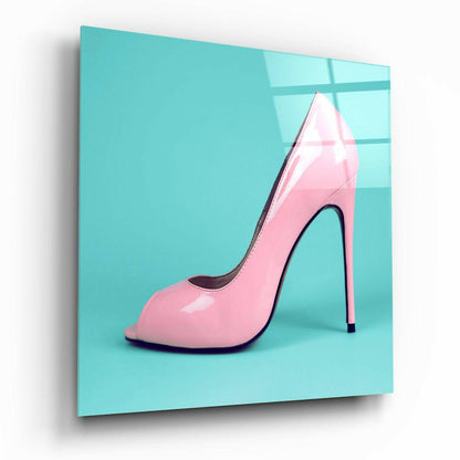 Heeled Shoes fashion illustration glass wall art on a wall
