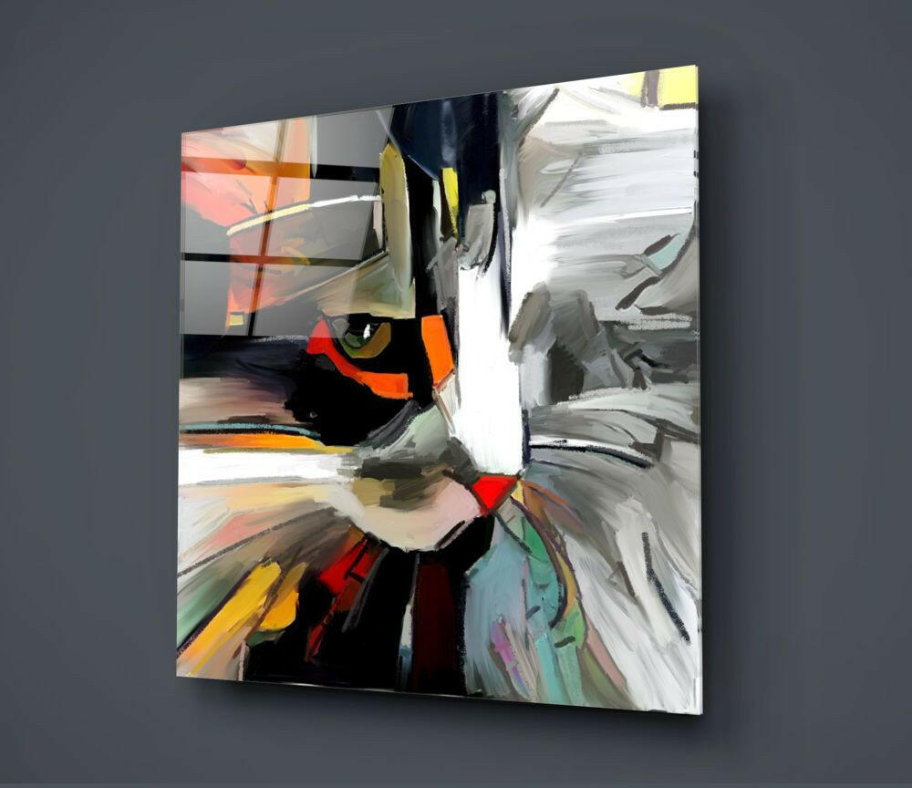 Abstract Cat Glass Wall Art - Modern Feline Decor
