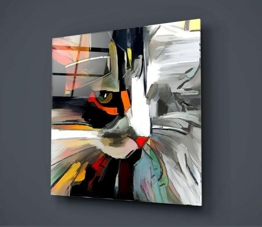 Abstract Cat Glass Wall Art - Modern Feline Decor