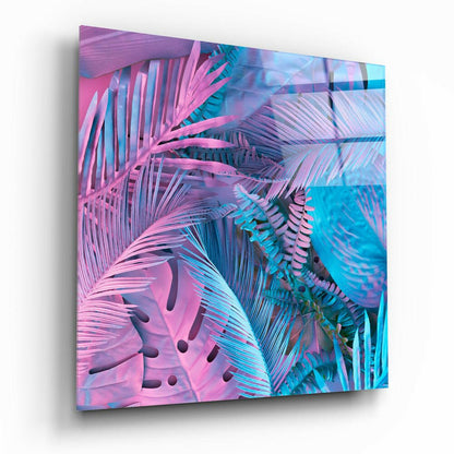 Tropical leaves jungle glass wall art