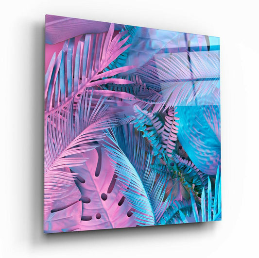Tropical leaves jungle glass wall art