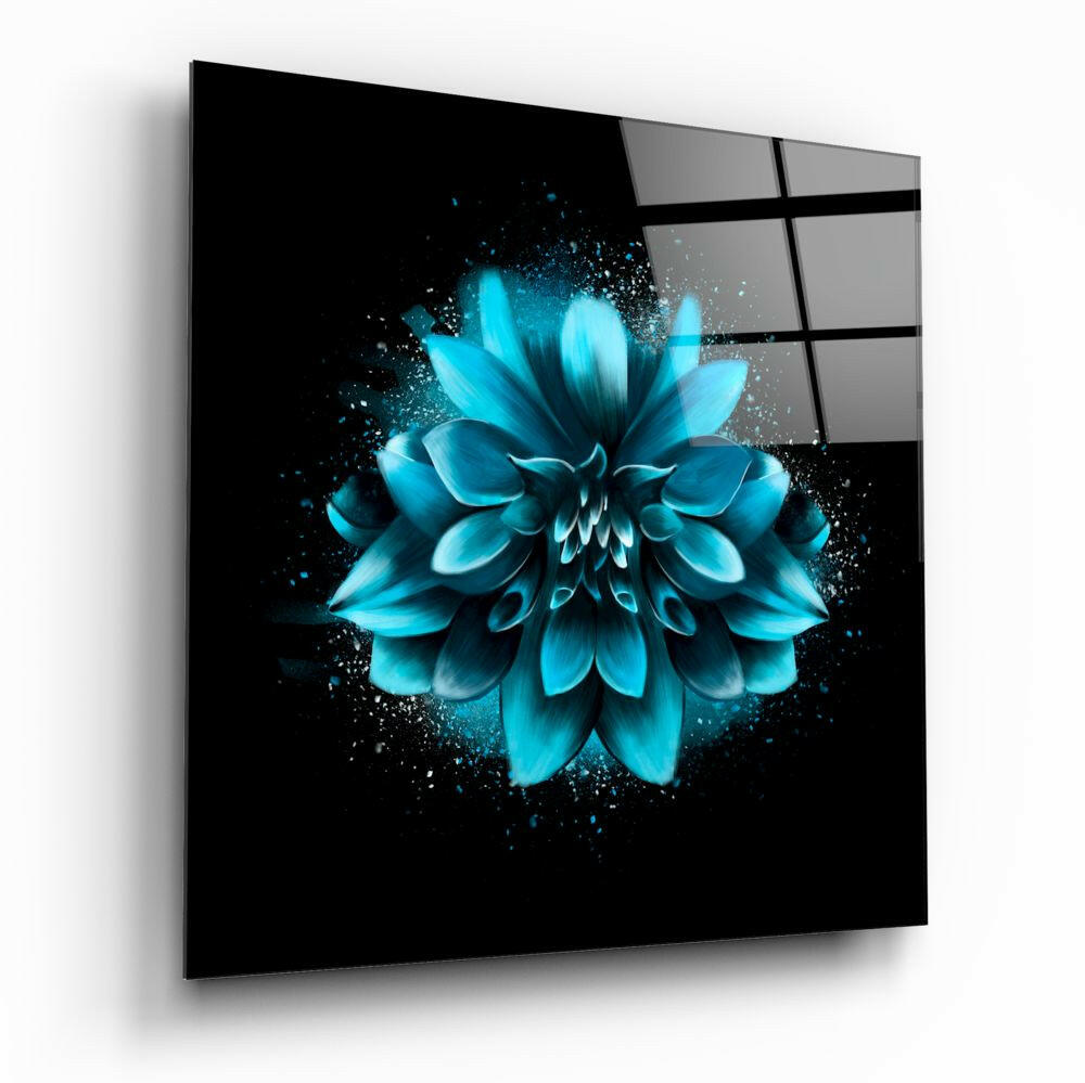 Blue Flower glass wall art high-gloss panel
