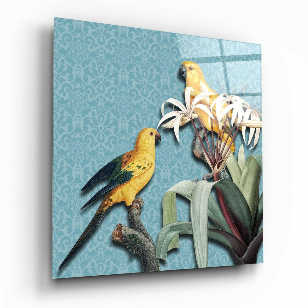 Parrot Glass Wall Art - colorful parrot design on tempered glass