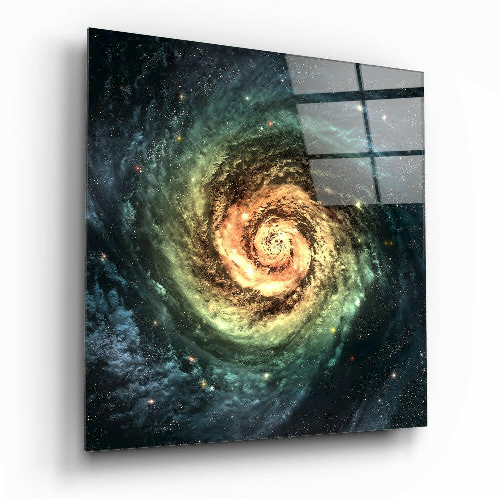 Space Yellow Infinity Glass Wall Art - cosmic abstract tempered glass print