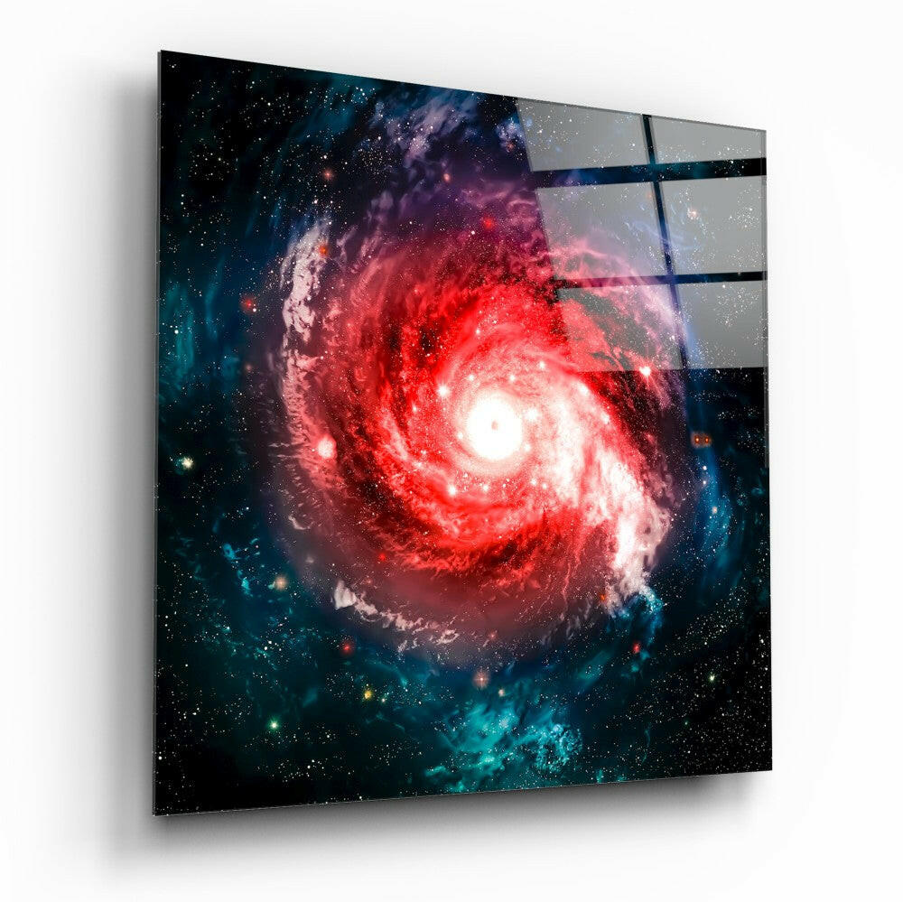 Space Red Infinity Glass Wall Art - cosmic abstract tempered glass print