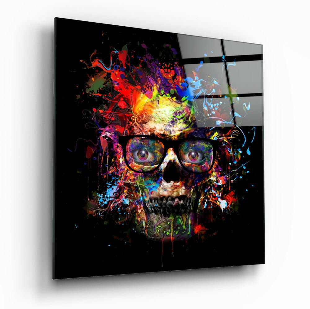 Colored Skull Glass Wall Art - colorful skull design on tempered glass