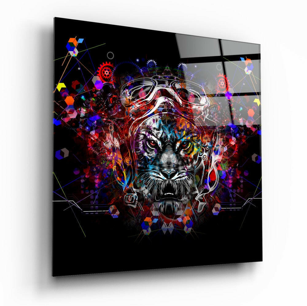 Mechanical Tiger Glass Wall Art - stylized tiger design on tempered glass