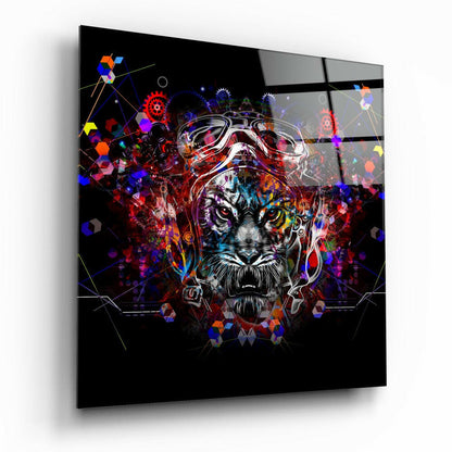Mechanical Tiger Glass Wall Art - stylized tiger design on tempered glass