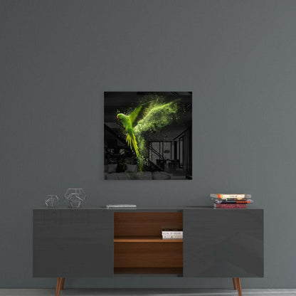 Green Parrot Glass Wall Art
