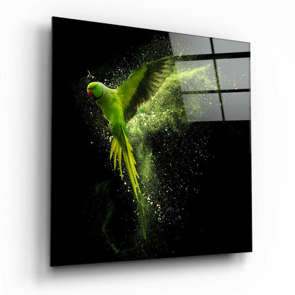 Green Parrot Glass Wall Art tempered glass print, tropical bird design