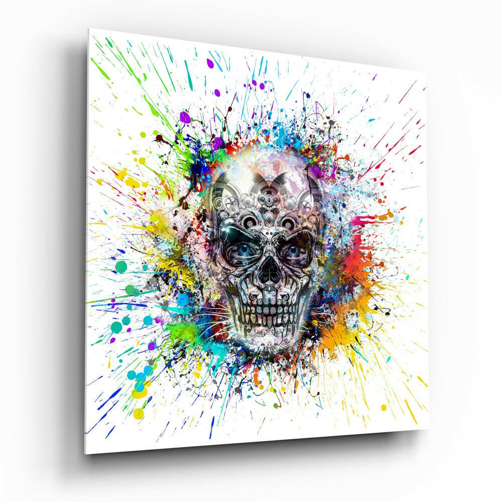 Mechanical Skull Glass Wall Art tempered glass print, steampunk skull design