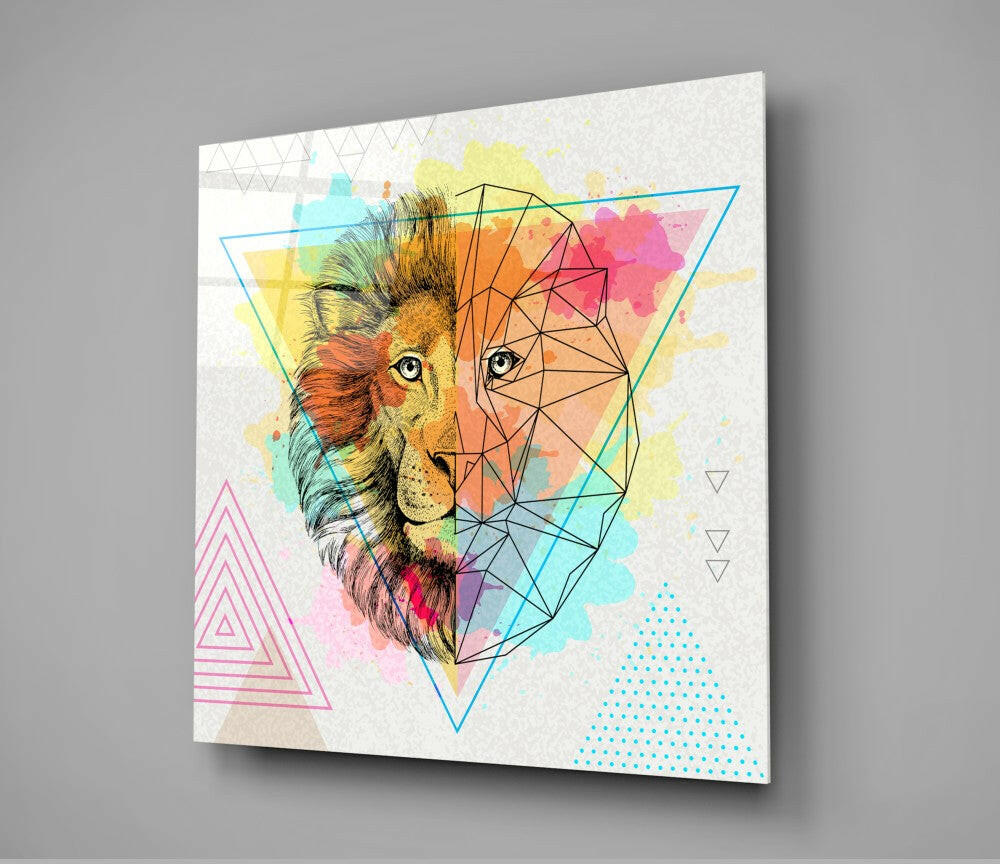 Fact and Fiction Lion Square Glass Wall Art