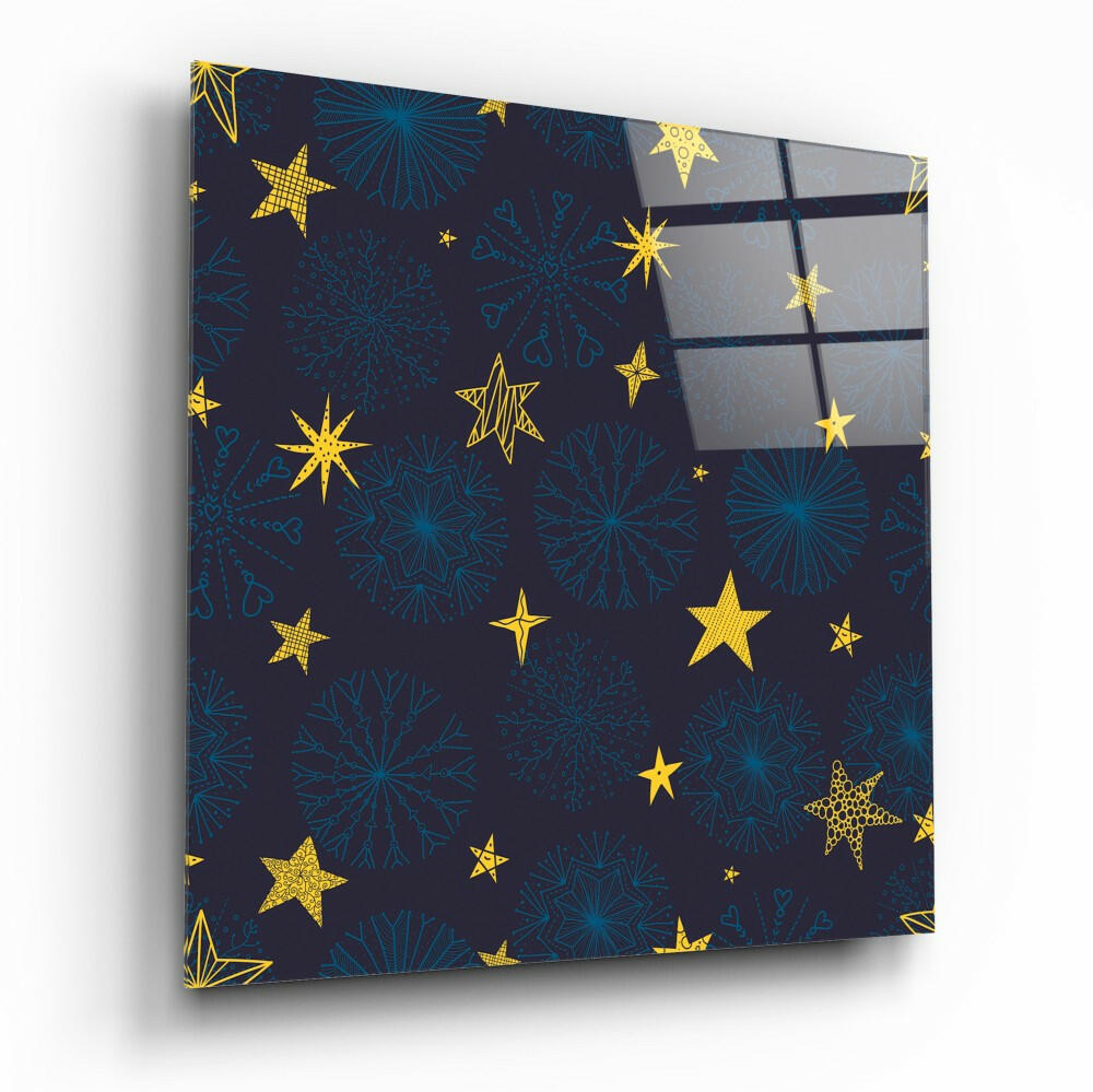 Snow and Stars Glass Wall Art tempered glass print, winter night sky design