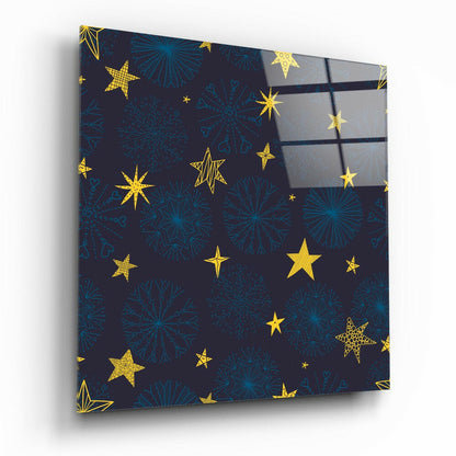Snow and Stars Glass Wall Art tempered glass print, winter night sky design