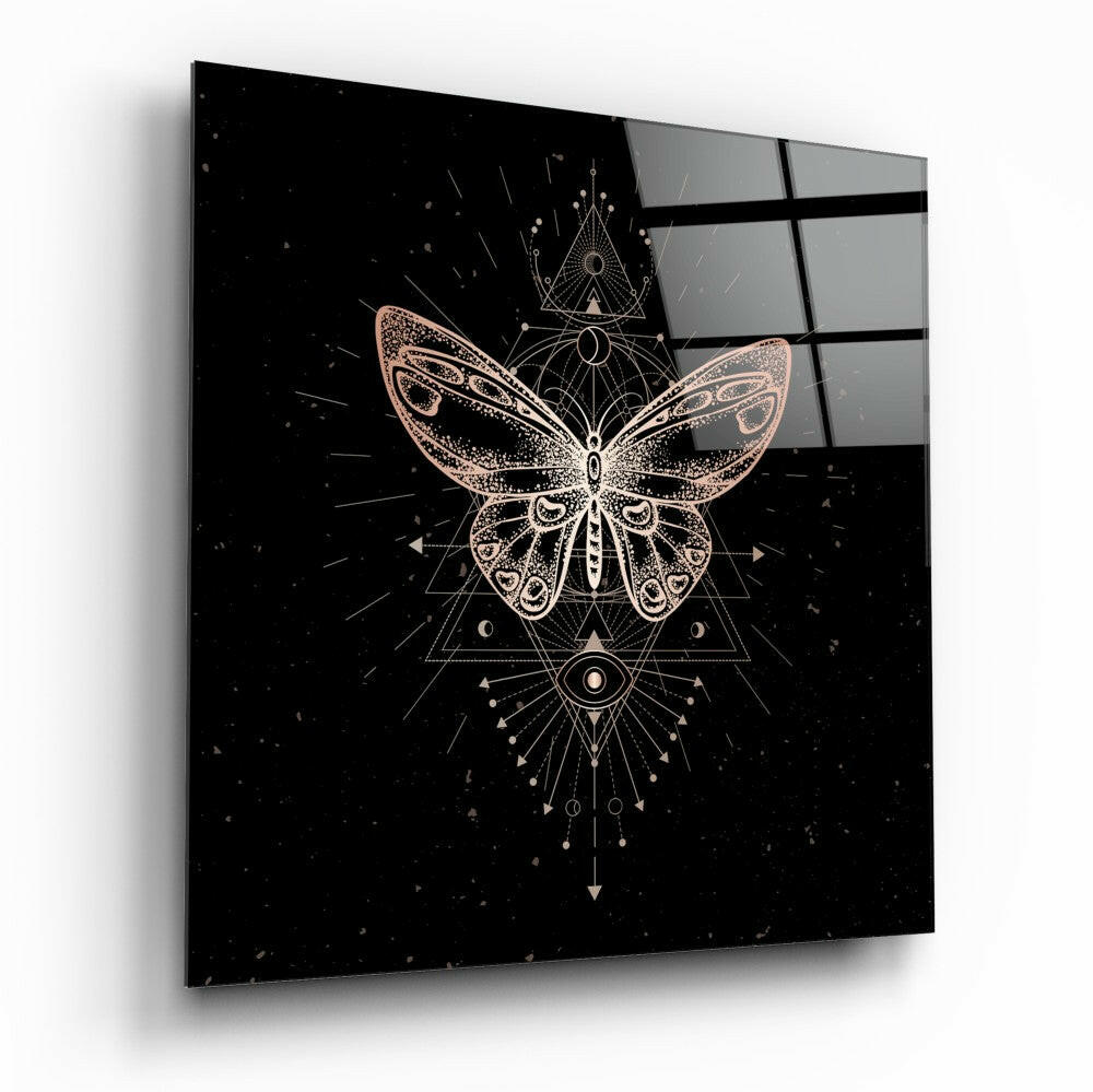 Da Vinci Style Butterfly Glass Wall Art tempered glass print, sketch-style butterfly