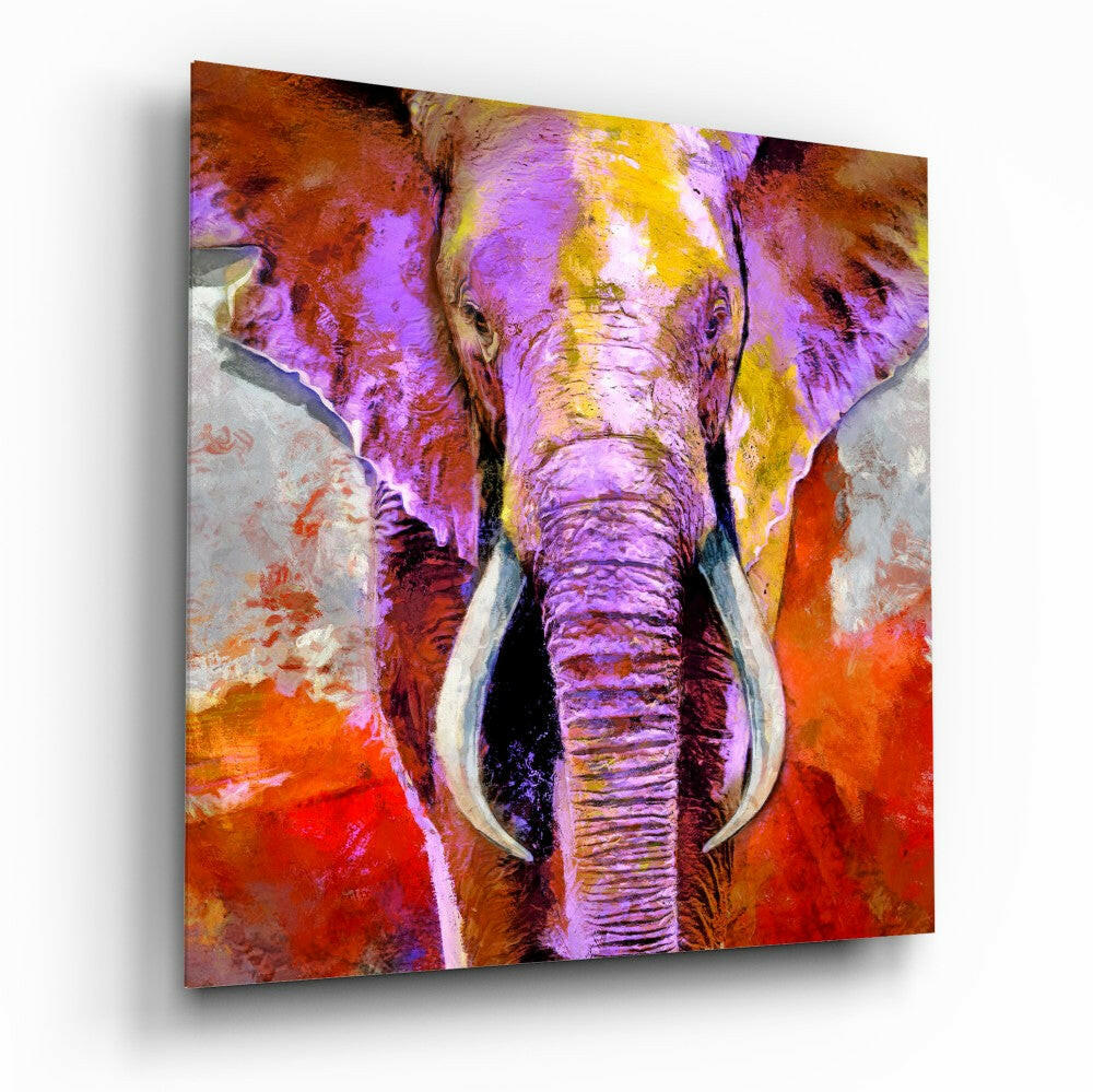 Colorful elephant square glass wall art vivid palette tempered glass wildlife