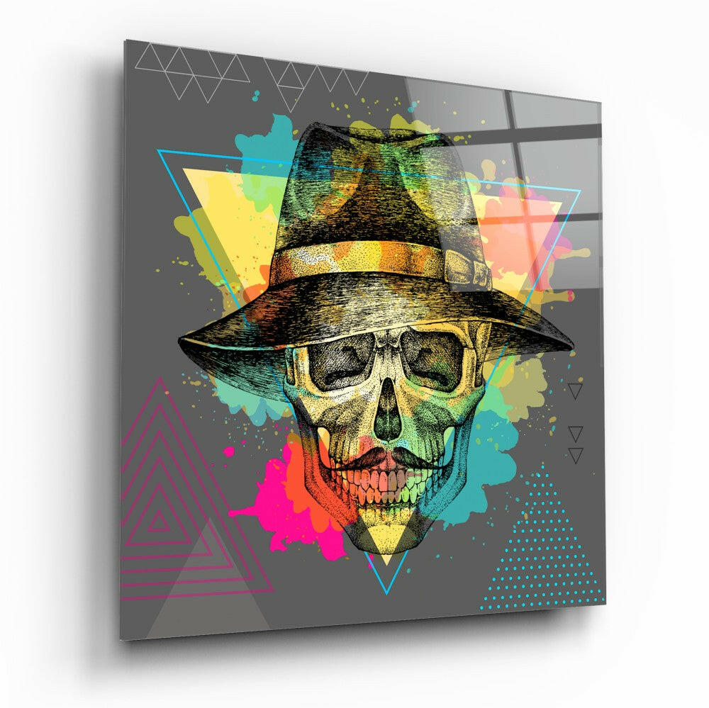 Skull Never Without a Hat glass wall art high-gloss finish