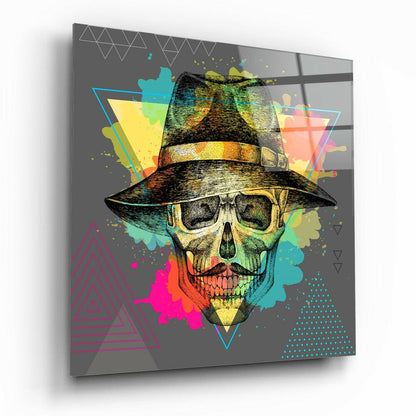 Skull Never Without a Hat glass wall art high-gloss finish