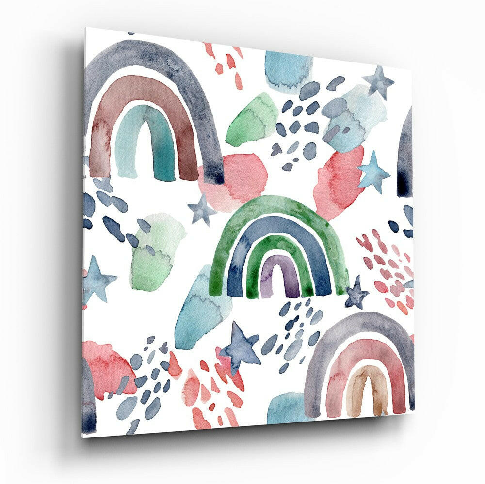 Rainbow glass wall art, tempered glass print with high-gloss finish