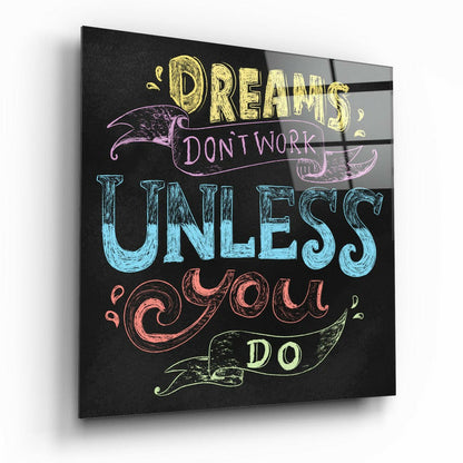 Dreams glass wall art with modern typography design