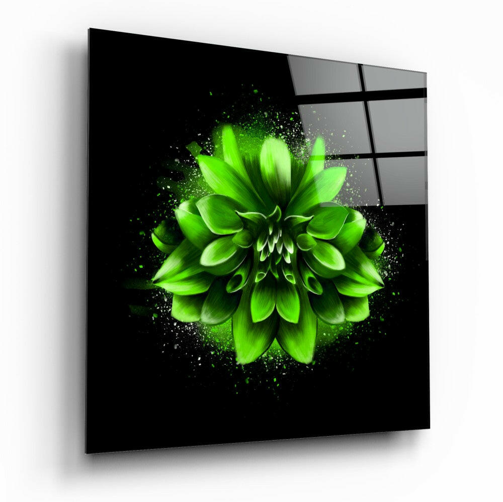 Green Lotus floral glass wall art