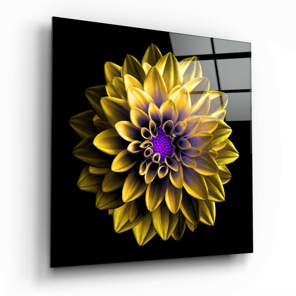 Yellow and purple flower tempered glass wall art