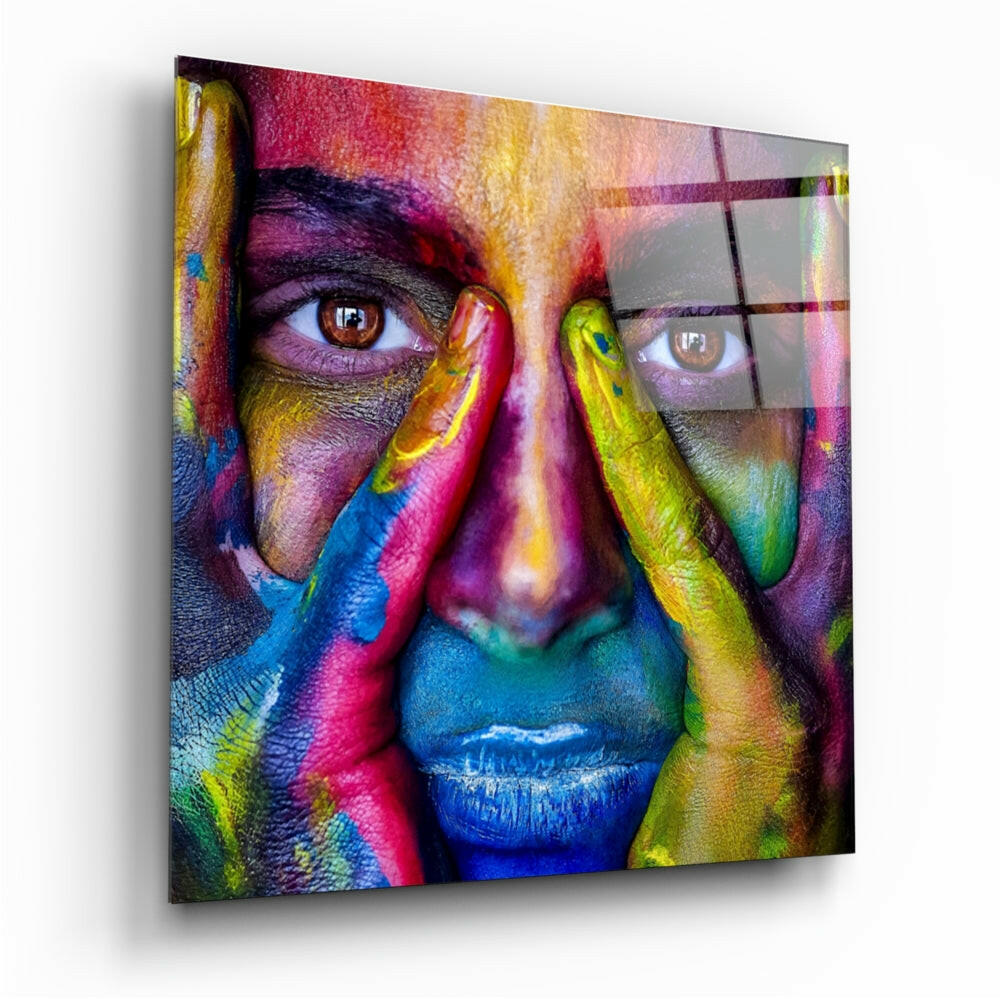 Painted Face abstract glass wall art