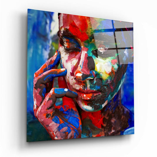 Colored Sadness glass wall art with high-gloss tempered glass finish