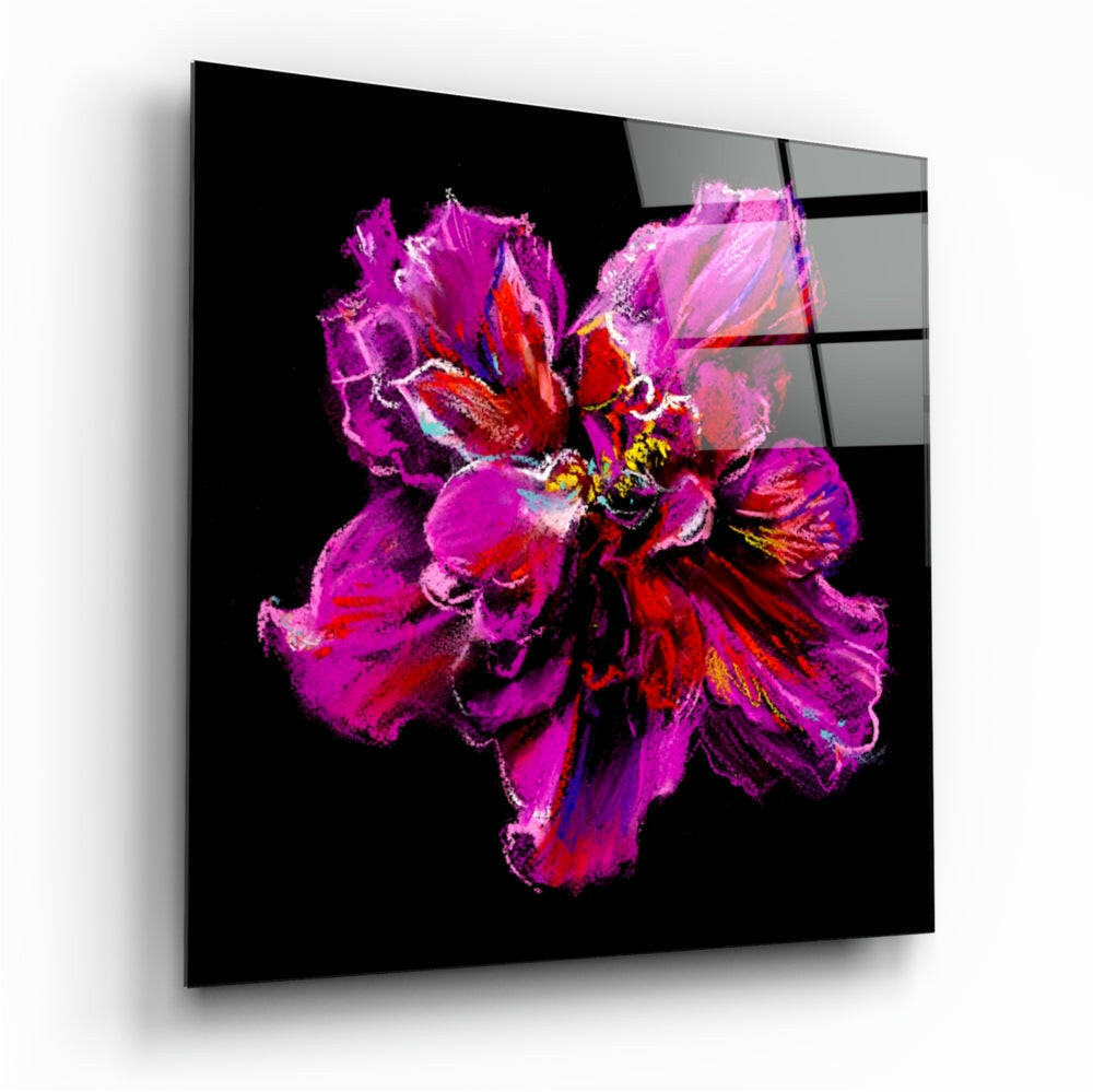 Flower glass wall art with high-gloss tempered glass finish